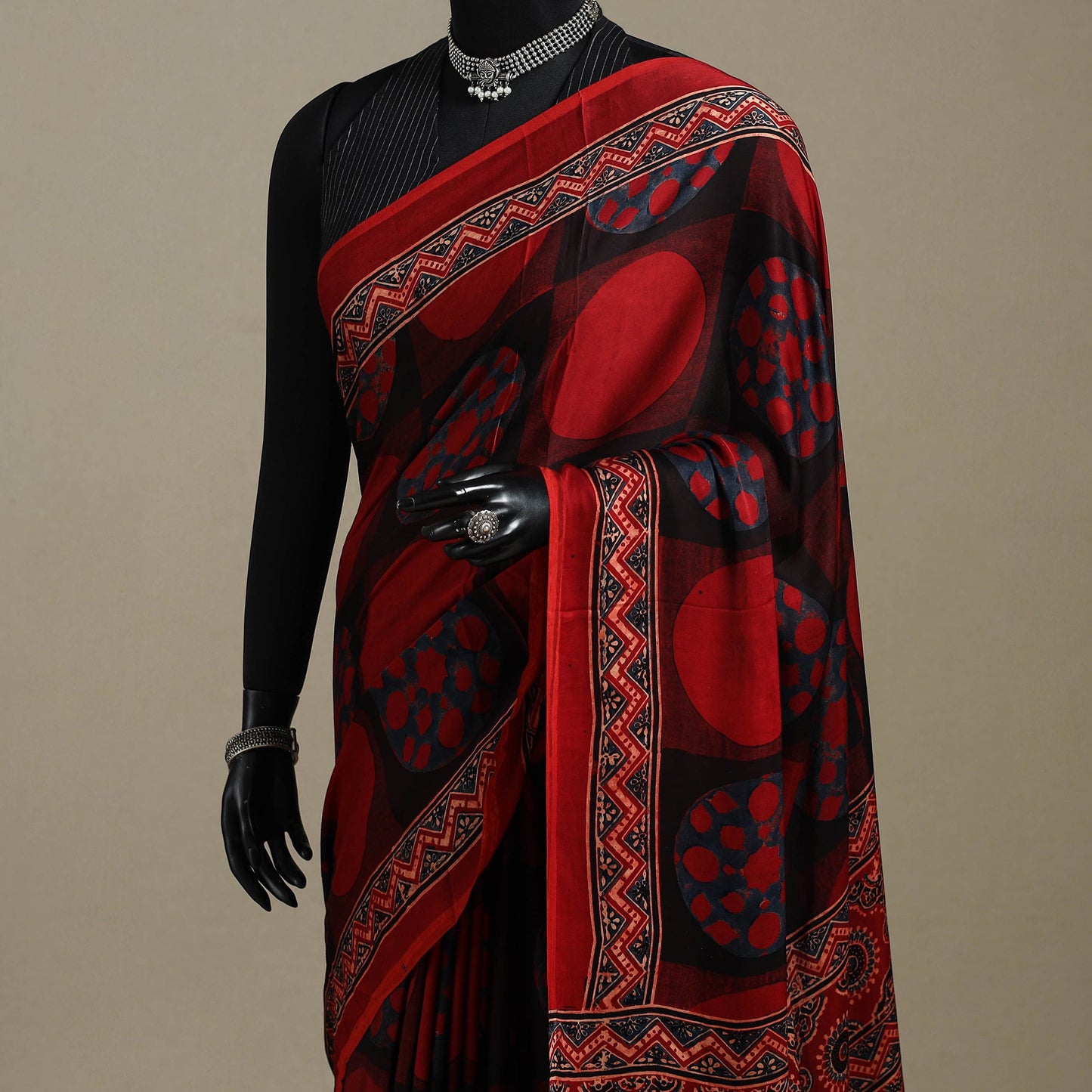 Red - natural dyed modal silk saree 18 - handcrafted
