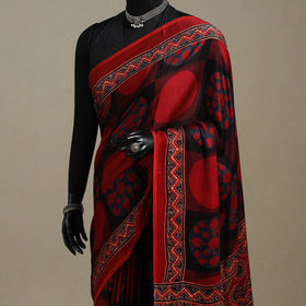 Red - natural dyed modal silk saree 18 - handcrafted