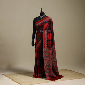 Red - natural dyed modal silk saree 18 - handcrafted