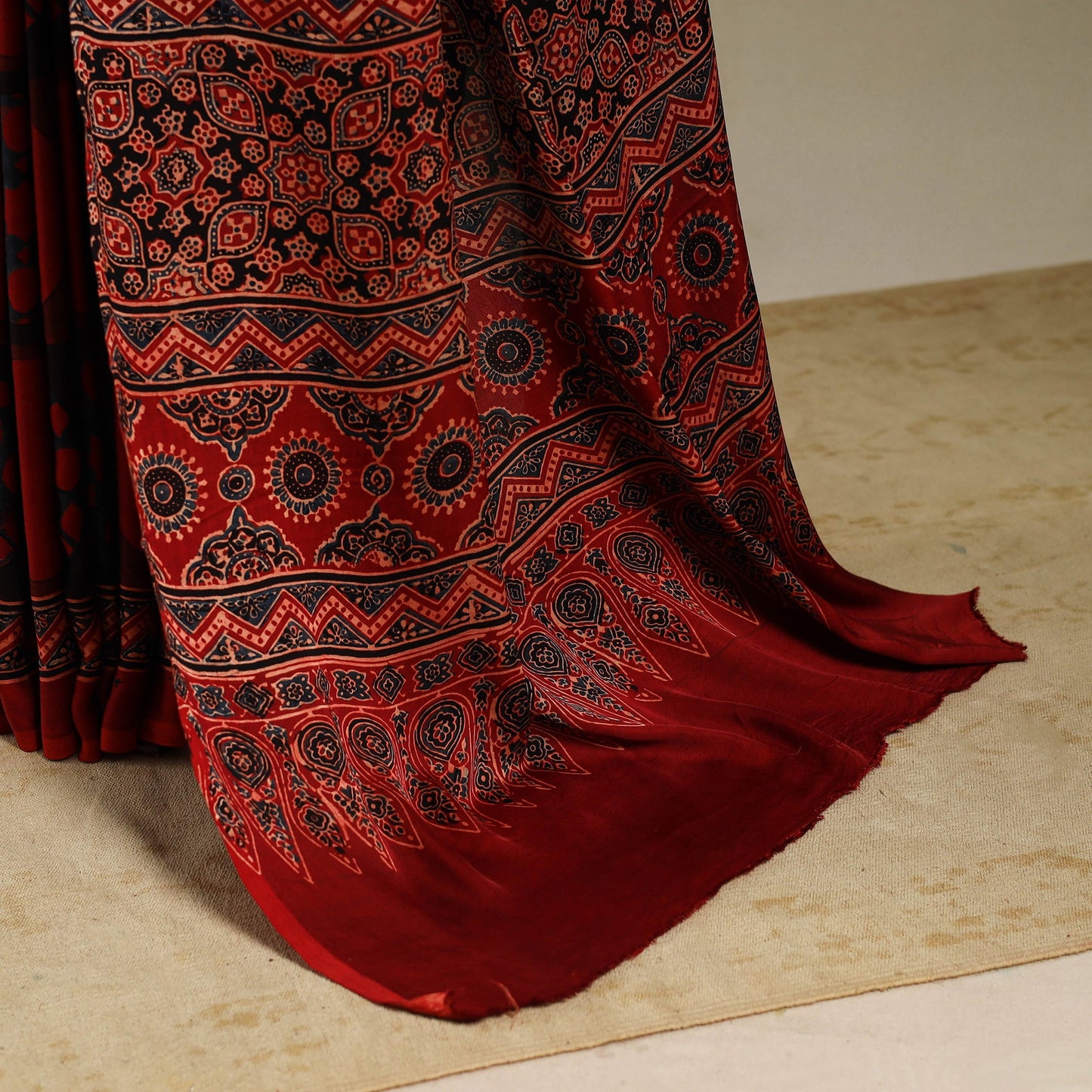Red - natural dyed modal silk saree 18 - handcrafted