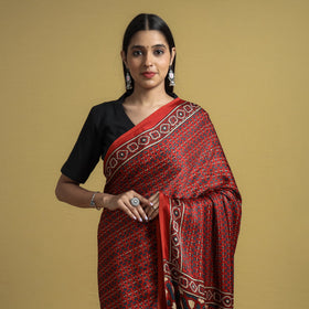  Natural Dyed Block Print Modal Silk Ajrakh Saree