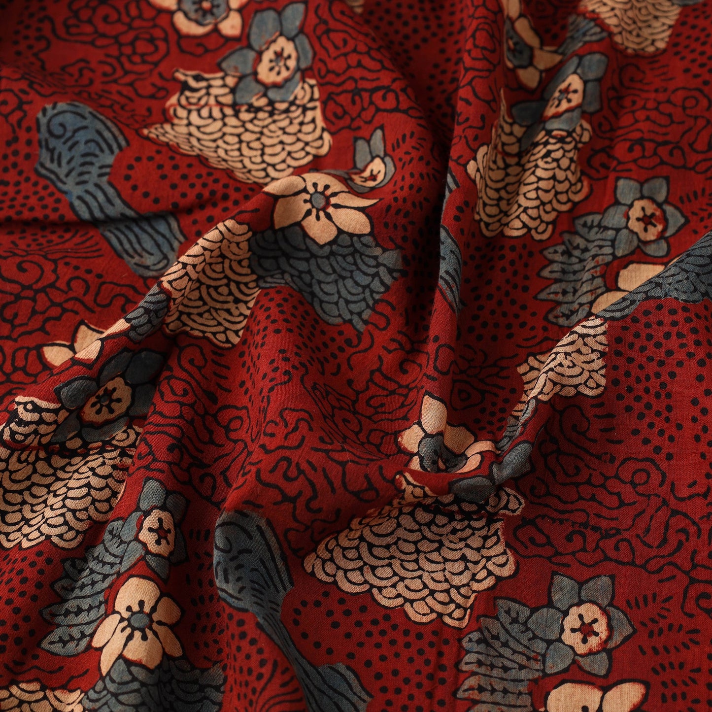 Buy Red Natural Dyed Mul Cotton Ajrakh Print Fabric