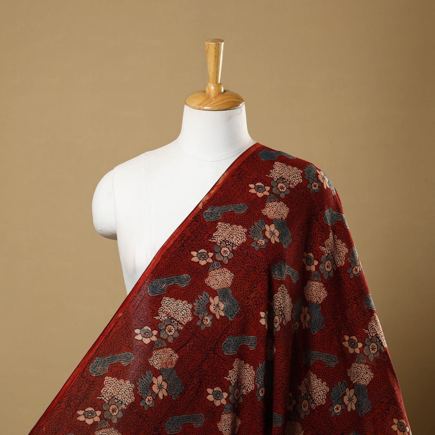 Buy Red Natural Dyed Mul Cotton Ajrakh Print Fabric