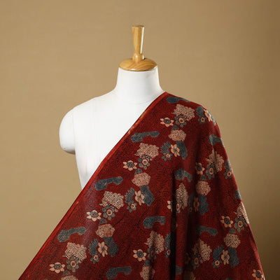 Buy Red Natural Dyed Mul Cotton Ajrakh Print Fabric