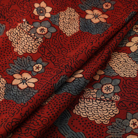 Buy Red Natural Dyed Mul Cotton Ajrakh Print Fabric
