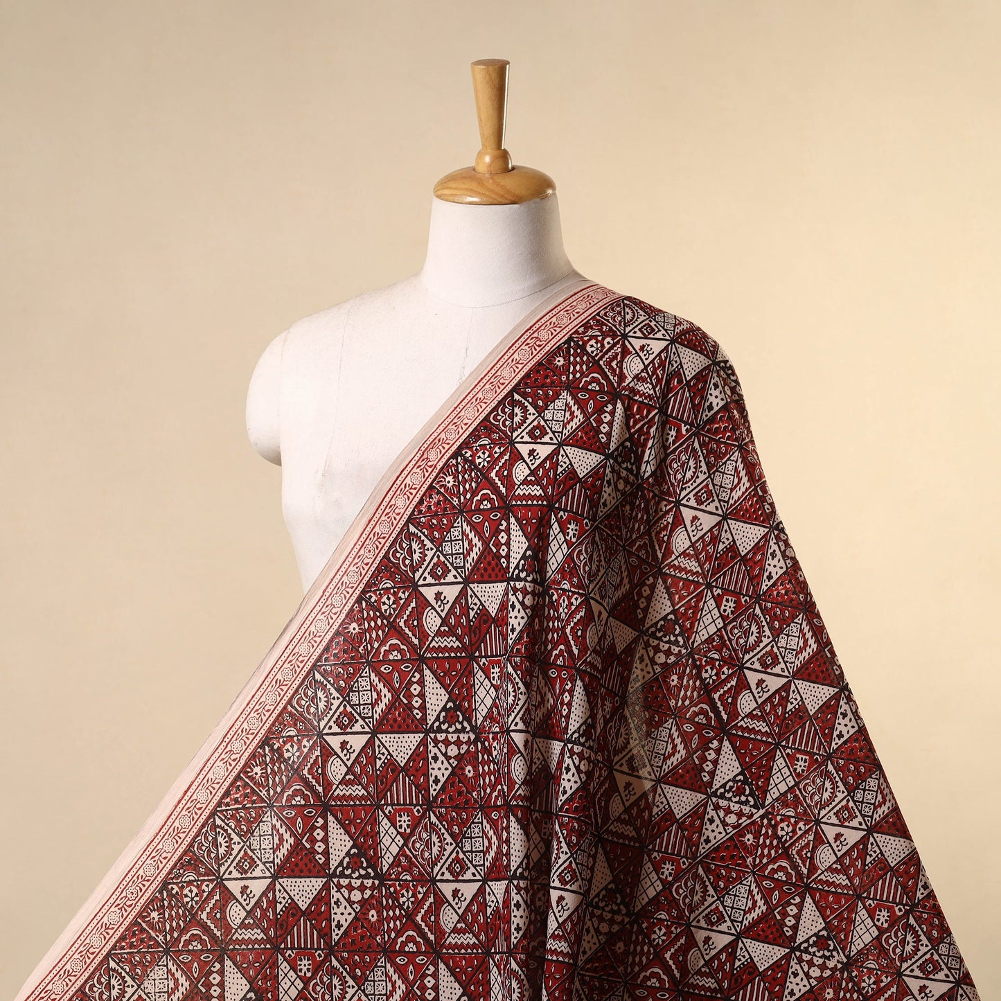 Red - natural dyed mul cotton bagh fabric 16 - handcrafted