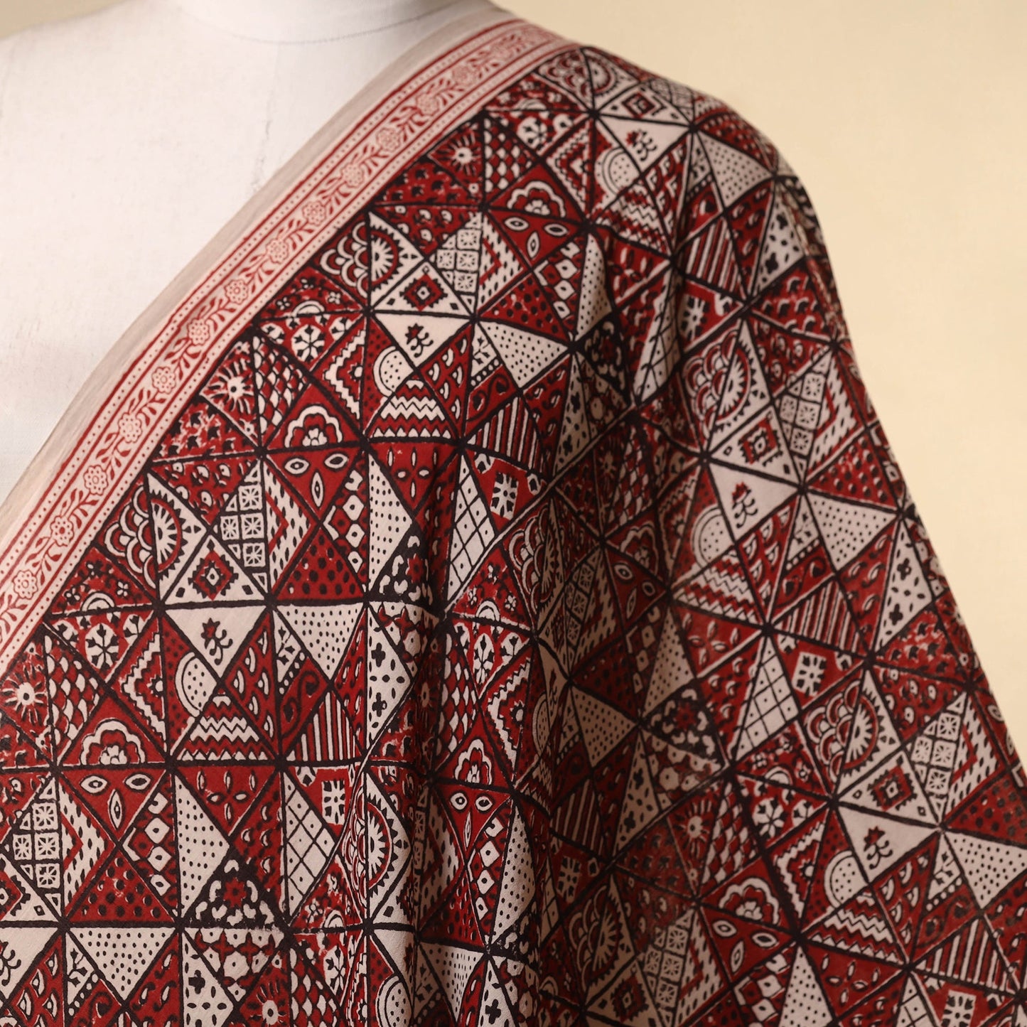 Red - natural dyed mul cotton bagh fabric 16 - handcrafted