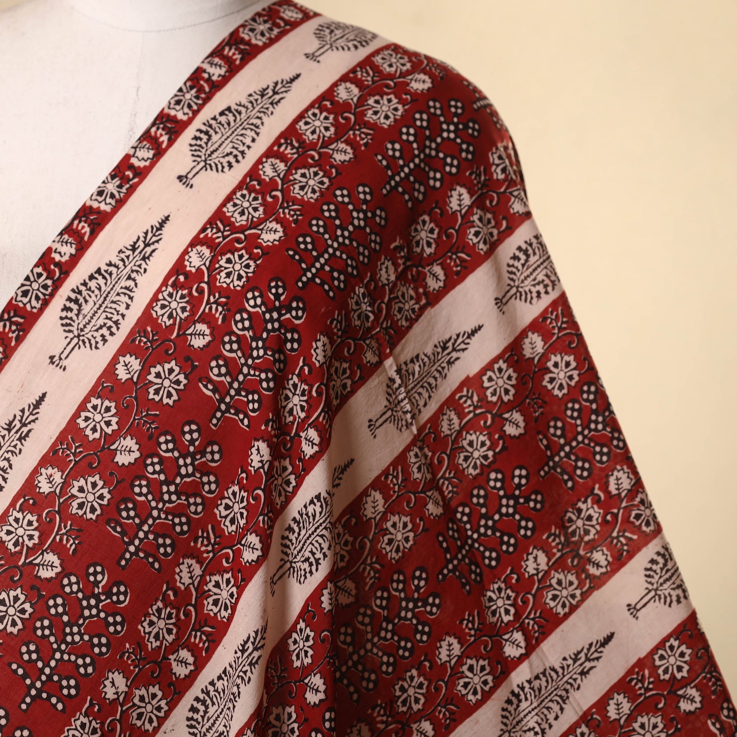 Red - natural dyed mul cotton bagh fabric 18 - handcrafted