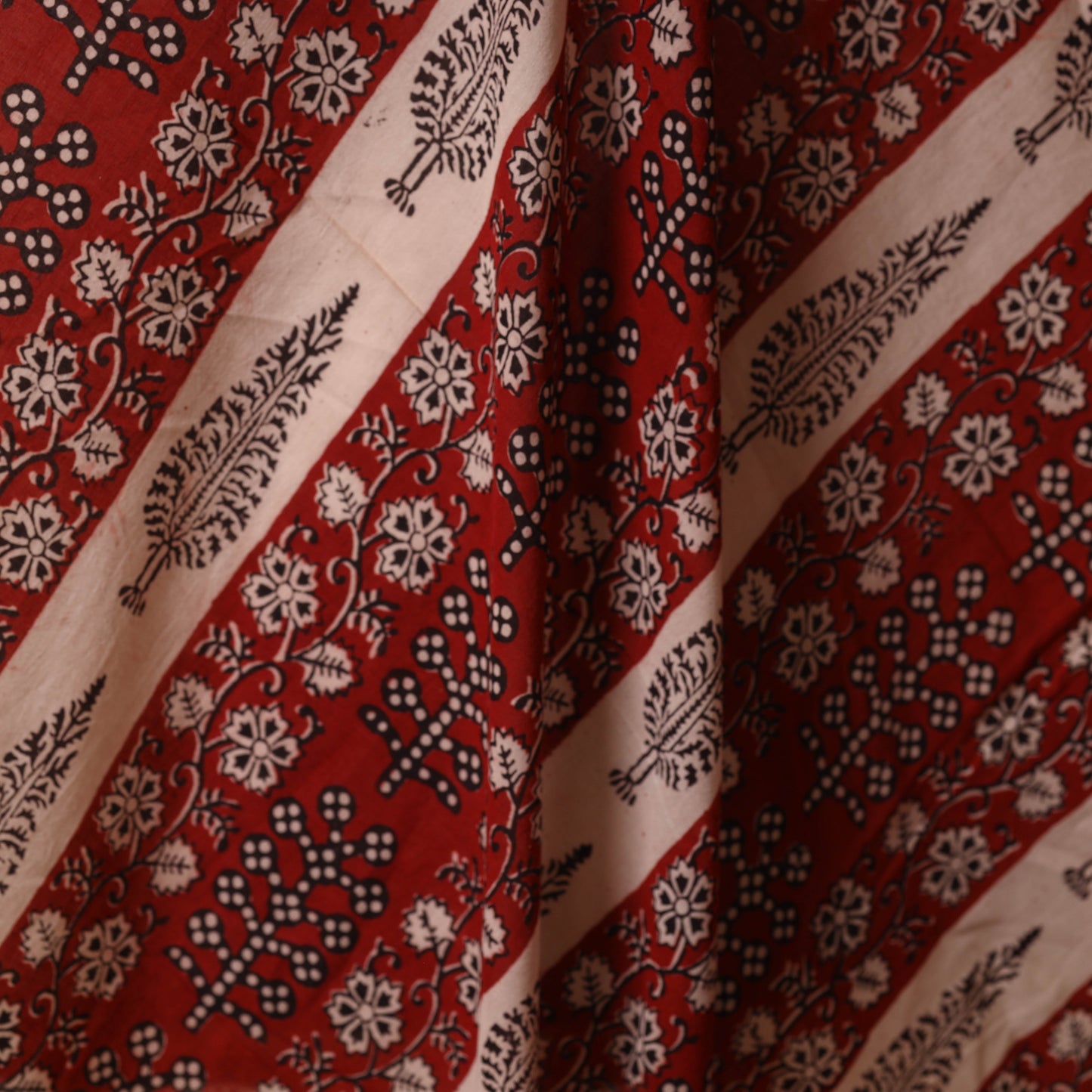 Red - natural dyed mul cotton bagh fabric 18 - handcrafted