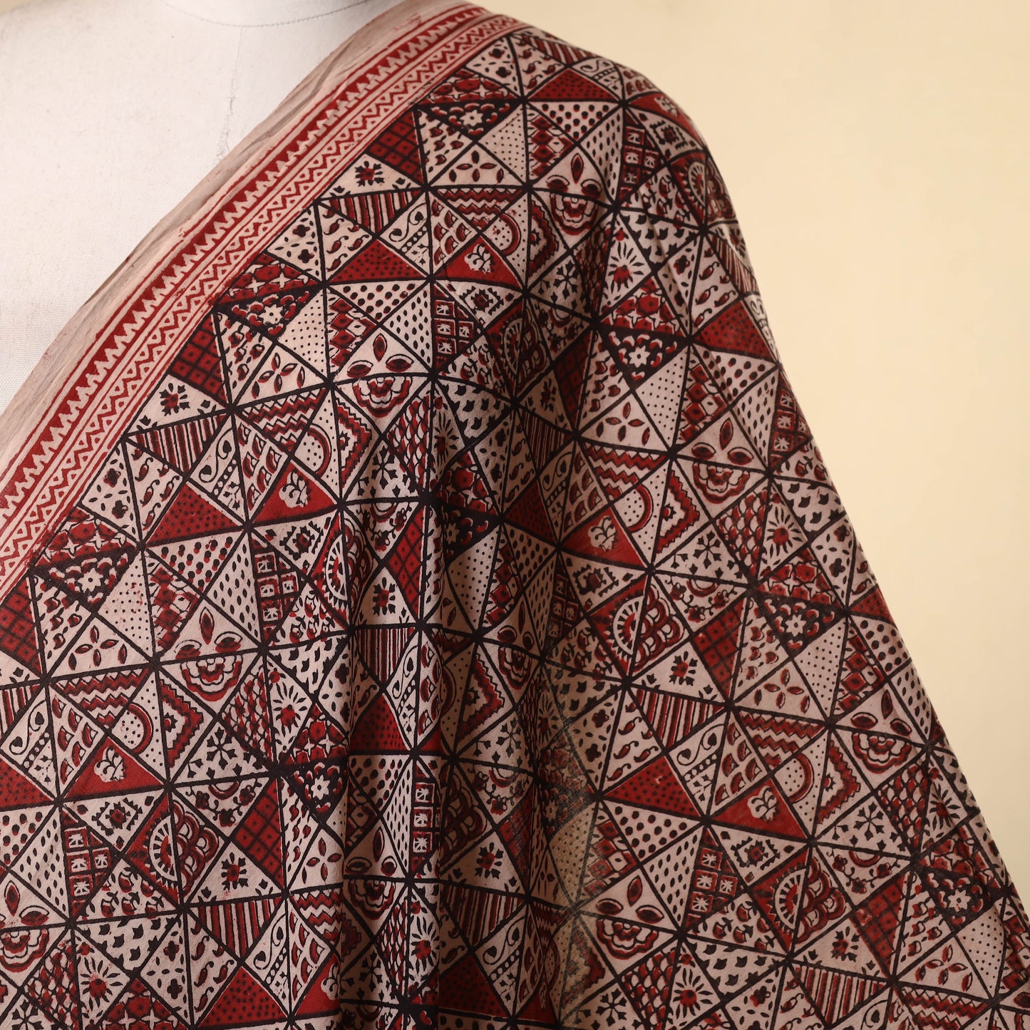 Red - natural dyed mul cotton bagh fabric 21 - handcrafted