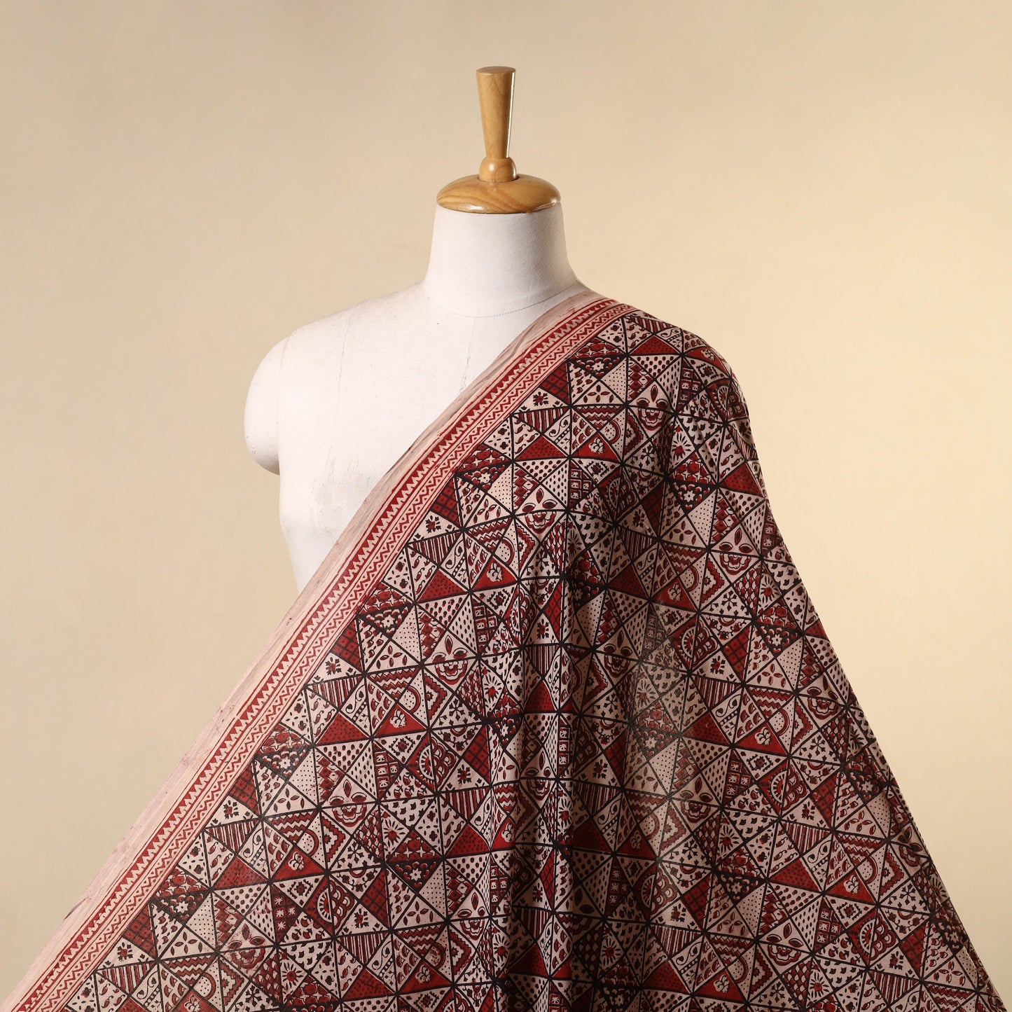 Red - natural dyed mul cotton bagh fabric 21 - handcrafted