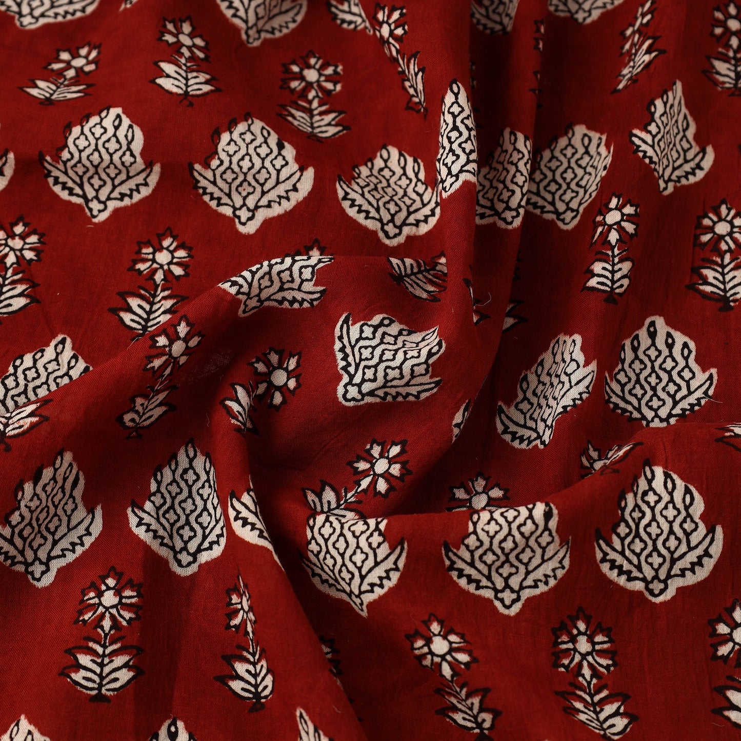  Red Natural Dyed Mul Cotton Bagh Print Fabric