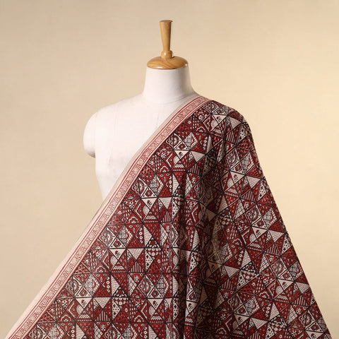 Red - natural dyed mul cotton bagh fabric 16 - handcrafted