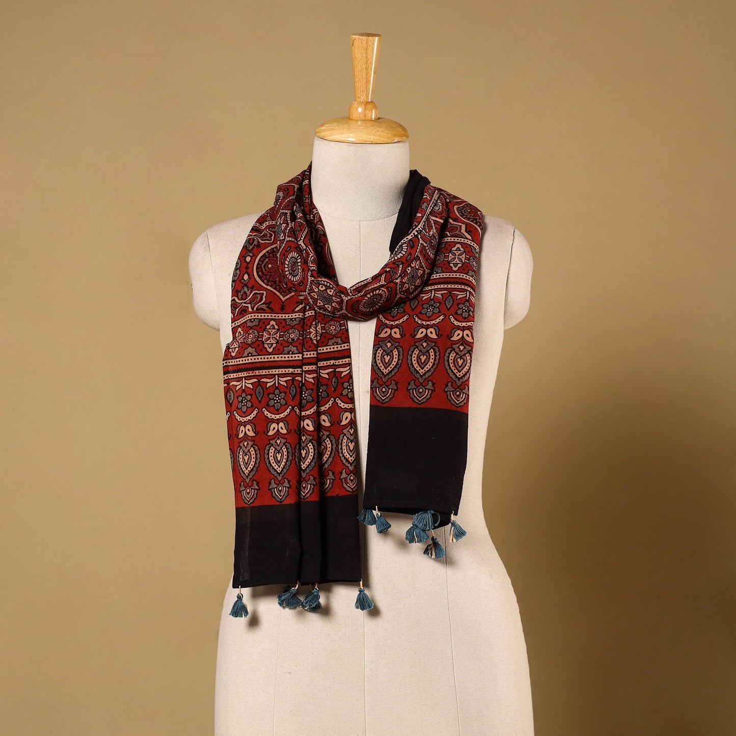 Red Natural Dyed Block Print Mul Cotton Ajrakh Stole