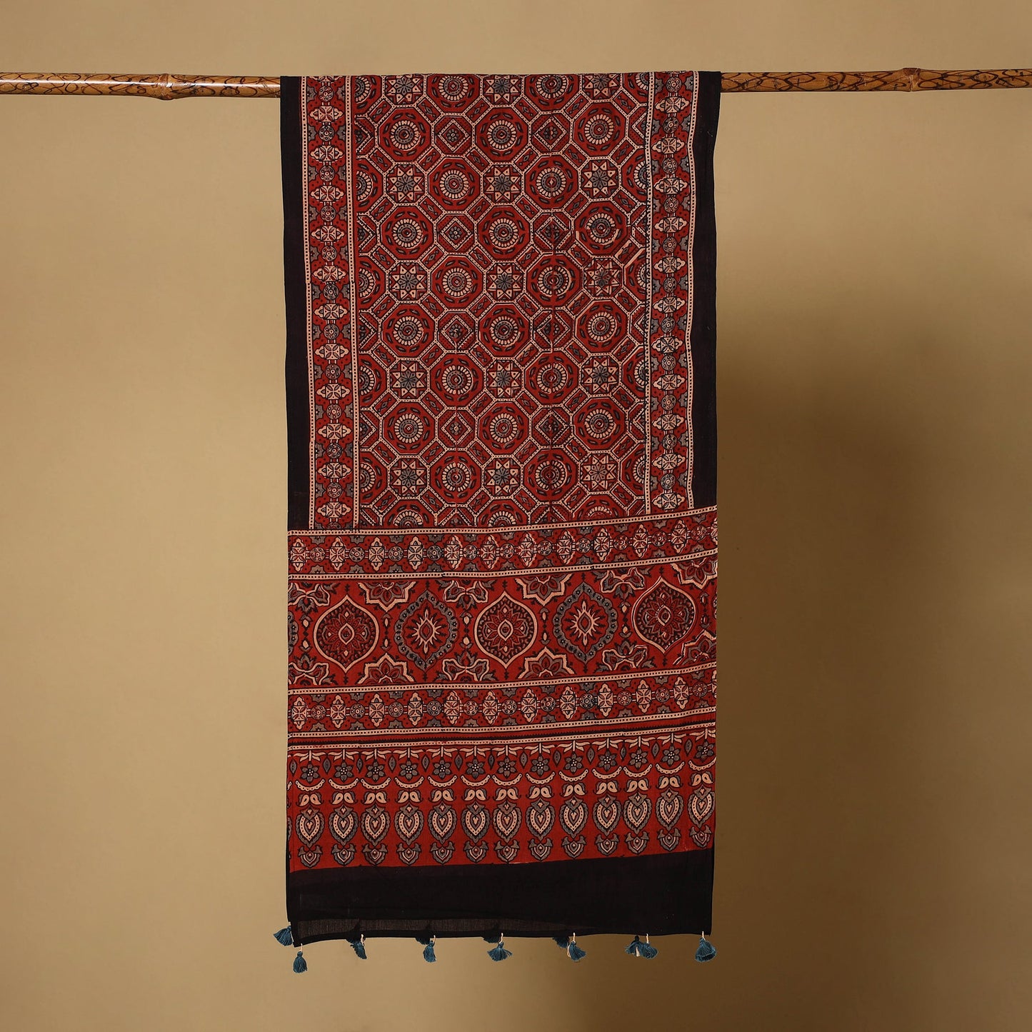 Red Natural Dyed Block Print Mul Cotton Ajrakh Stole