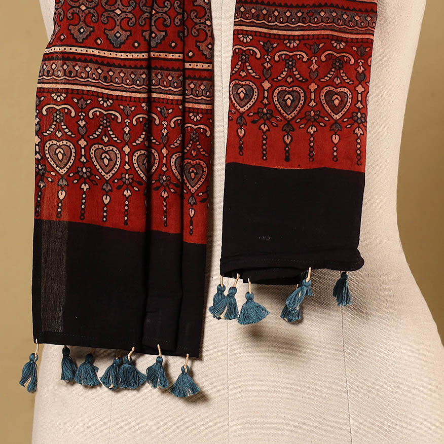 Red Natural Dyed Block Print Mul Cotton Ajrakh Stole