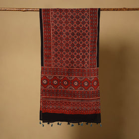 Red Natural Dyed Block Print Mul Cotton Ajrakh Stole