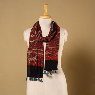 Red Natural Dyed Block Print Mul Cotton Ajrakh Stole