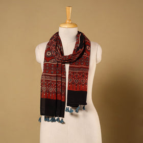 Red Natural Dyed Block Print Mul Cotton Ajrakh Stole
