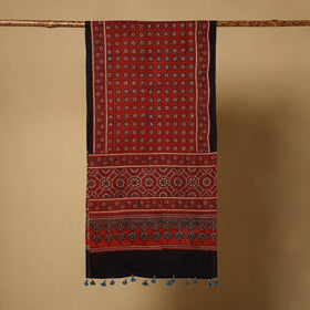 Red Natural Dyed Block Print Mul Cotton Ajrakh Stole