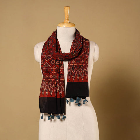 Red - natural dyed mul cotton stole 14 - handcrafted