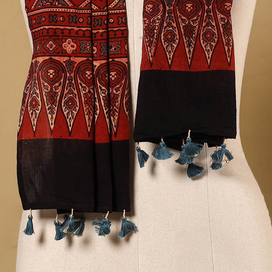 Red - natural dyed mul cotton stole 14 - handcrafted