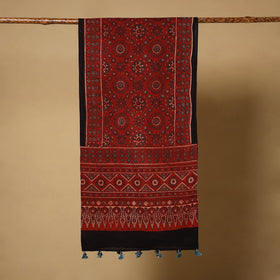 Red - natural dyed mul cotton stole 14 - handcrafted