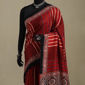 Red - natural dyed organza silk saree 20 - handcrafted