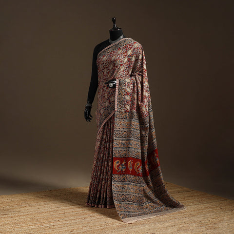 Red - natural dyed pedana cotton kalamkari saree 31