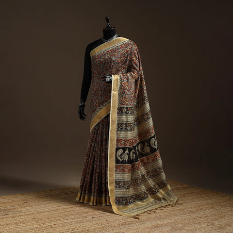 Red - natural dyed pedana chanderi silk kalamkari saree 19