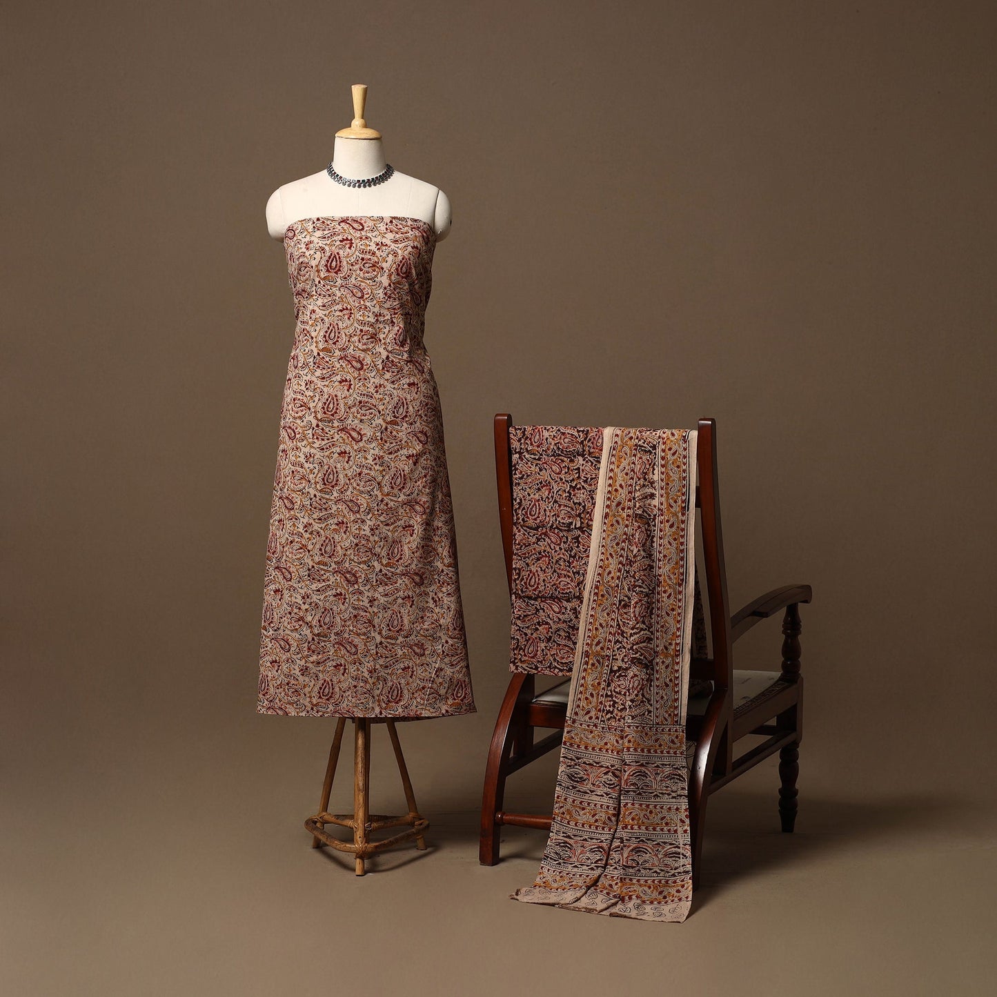 Natural dyed pedana kalamkari cotton 3pc unstitched dress