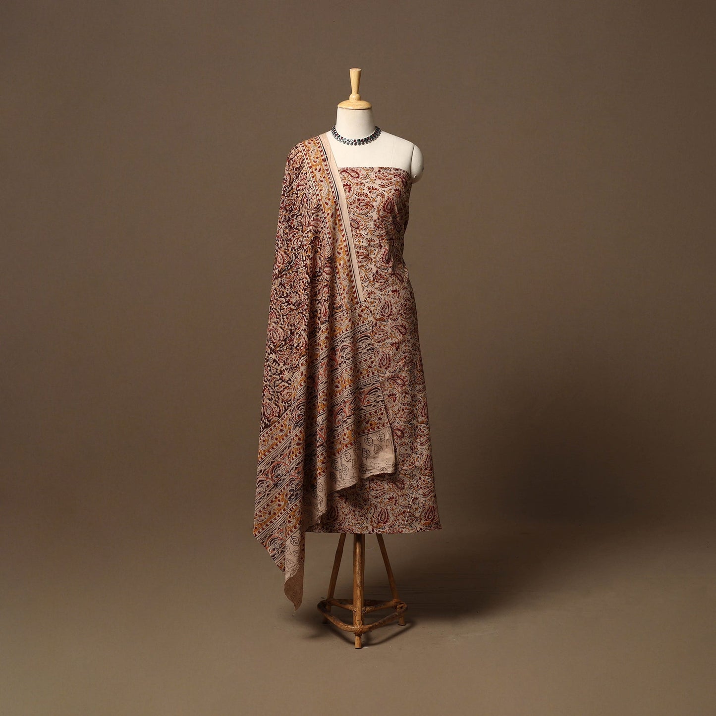 Natural dyed pedana kalamkari cotton 3pc unstitched dress