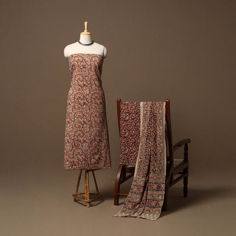 Natural dyed pedana kalamkari cotton 3pc unstitched dress