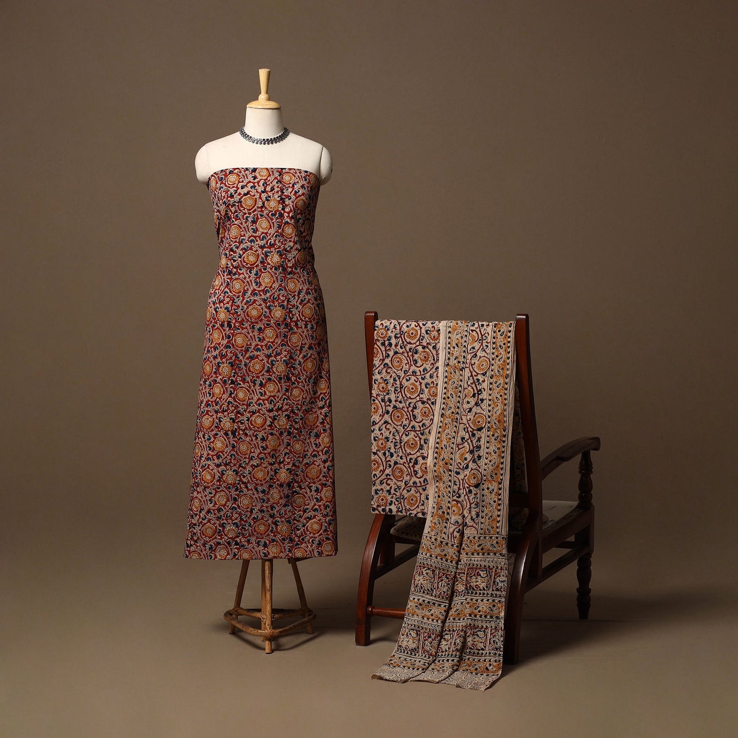 Natural dyed pedana kalamkari cotton 3pc unstitched dress