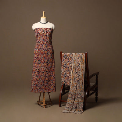 Natural dyed pedana kalamkari cotton 3pc unstitched dress