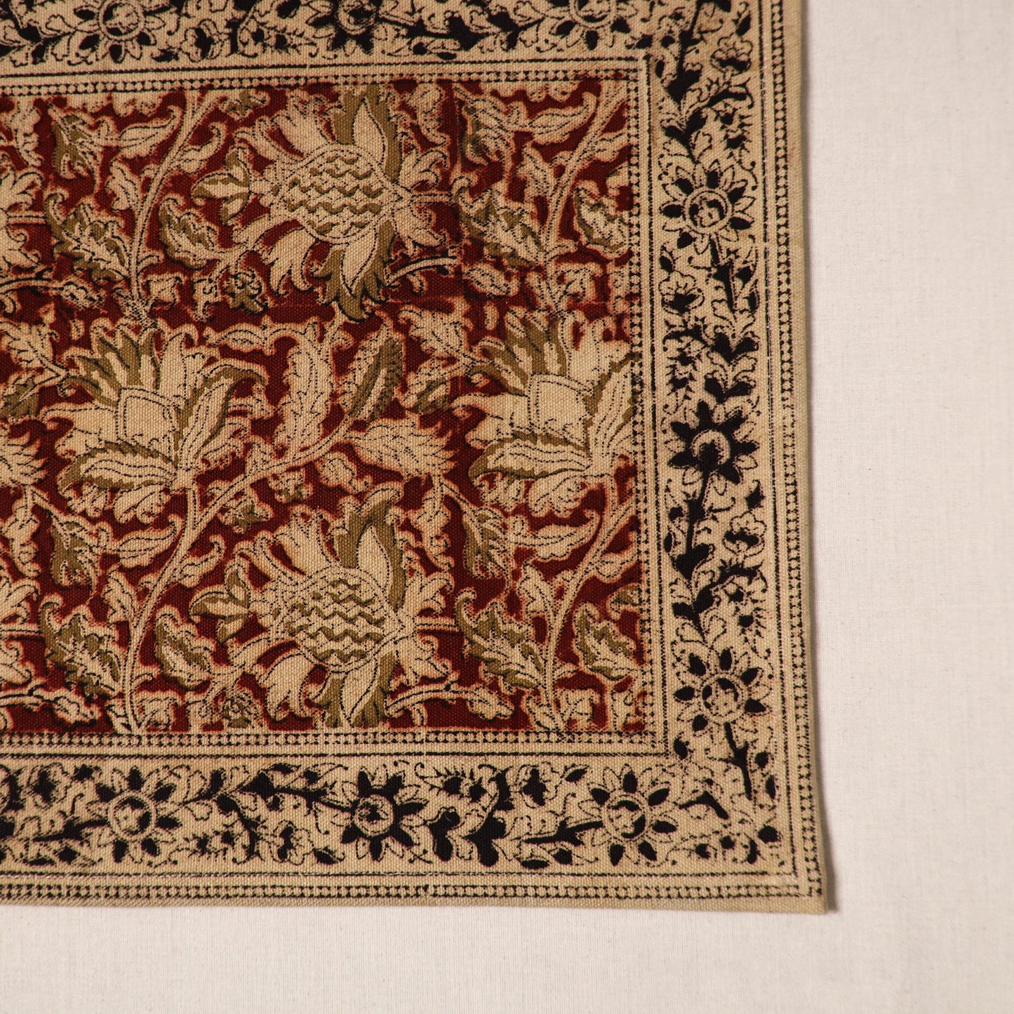 Red - natural dyed pedana kalamkari cotton table mat 03