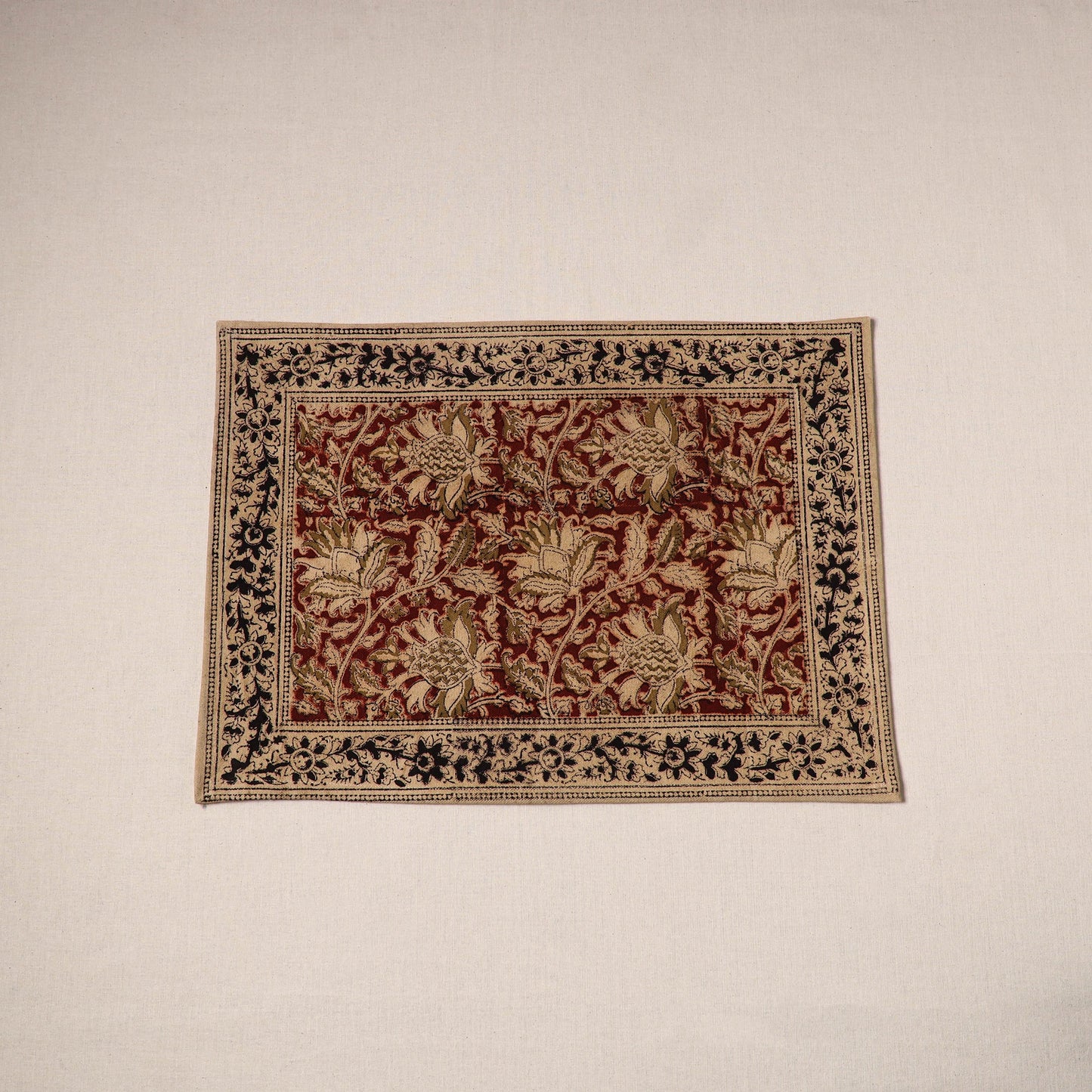 Red - natural dyed pedana kalamkari cotton table mat 03