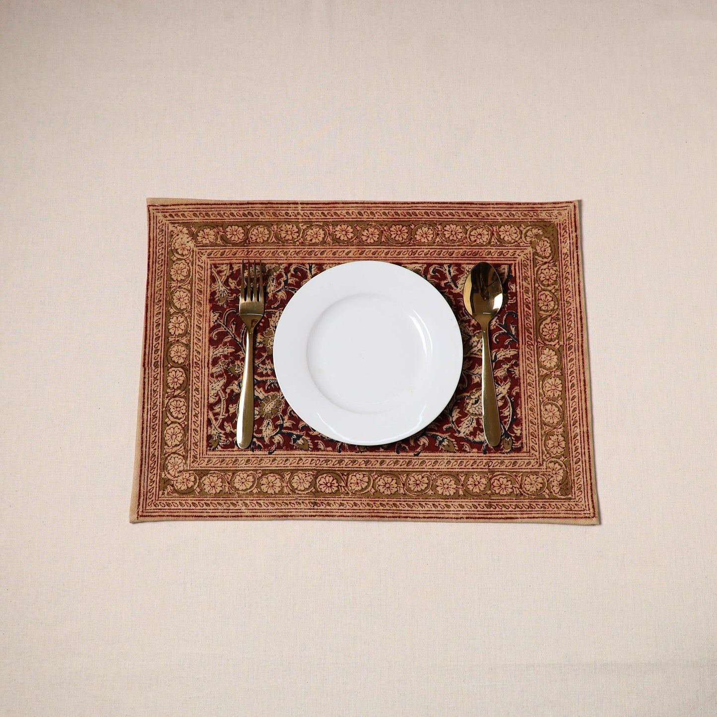 Red - natural dyed pedana kalamkari cotton table mat 04