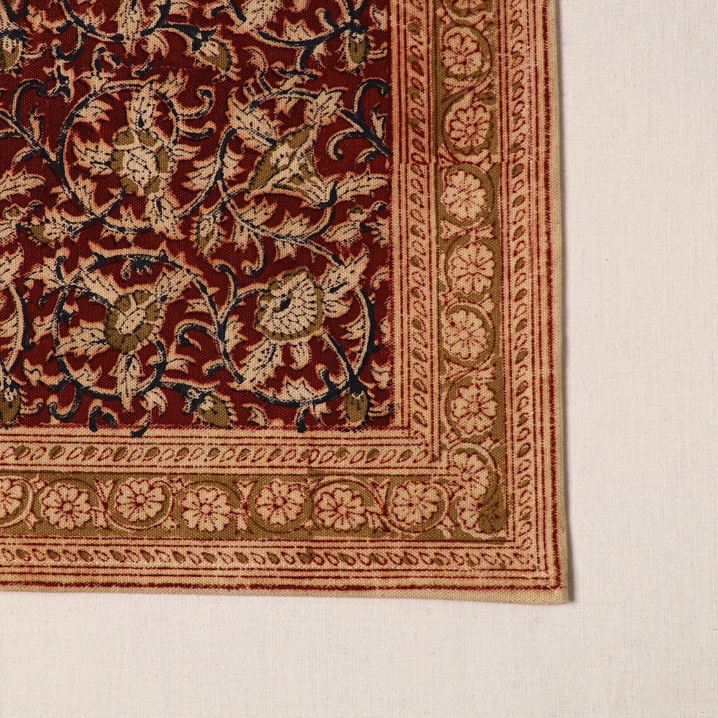 Red - natural dyed pedana kalamkari cotton table mat 04