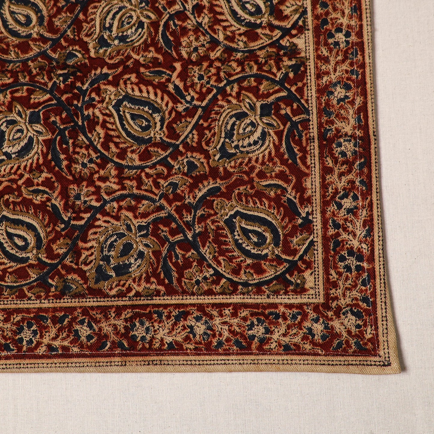 Red - natural dyed pedana kalamkari cotton table mat 05