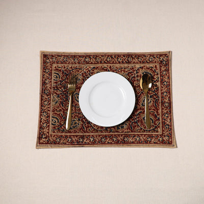 Red - natural dyed pedana kalamkari cotton table mat 05