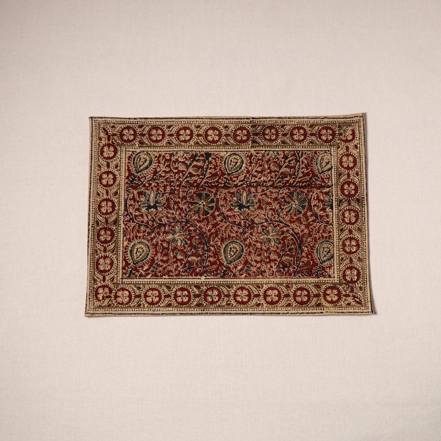 Red - natural dyed pedana kalamkari cotton table mat 07