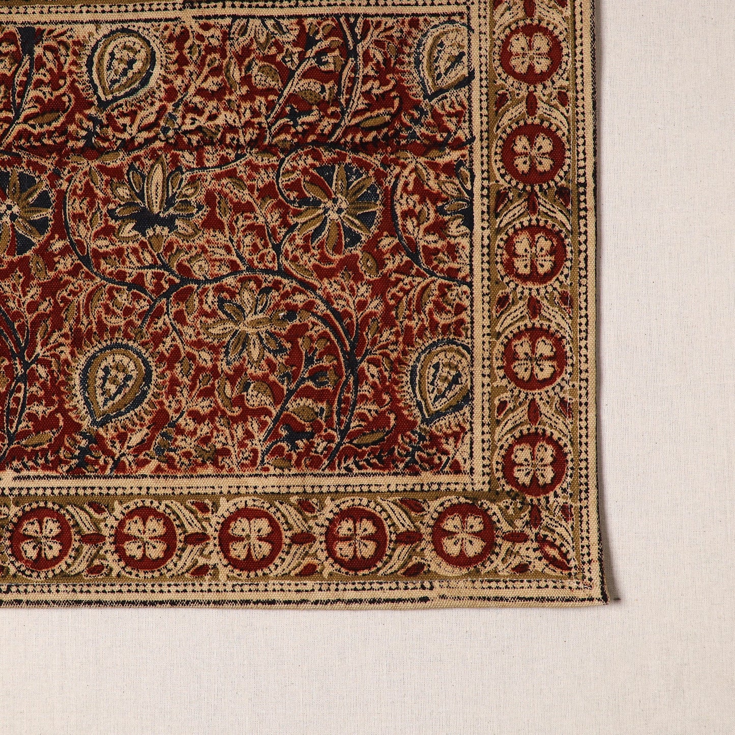 Red - natural dyed pedana kalamkari cotton table mat 07