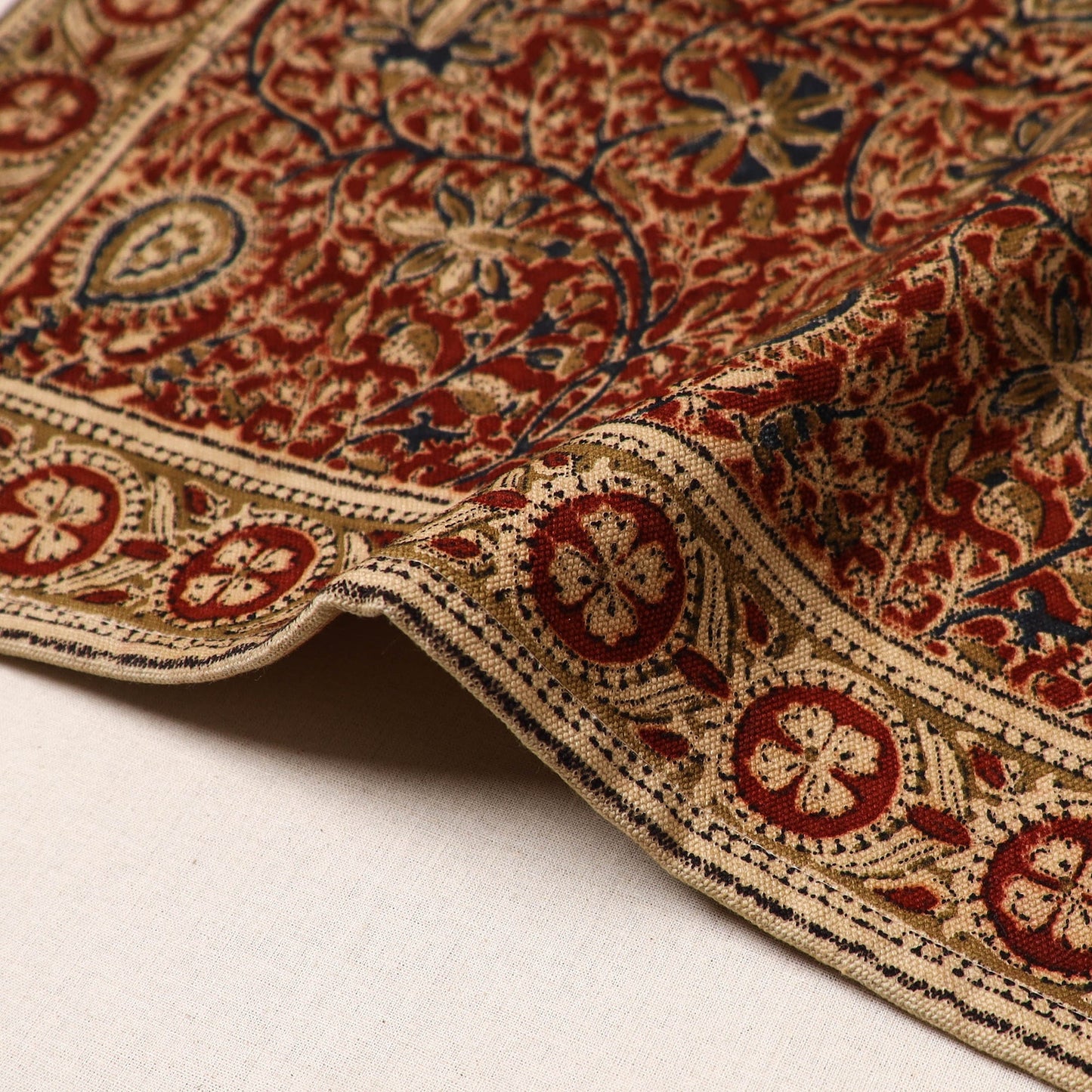 Red - natural dyed pedana kalamkari cotton table mat 07