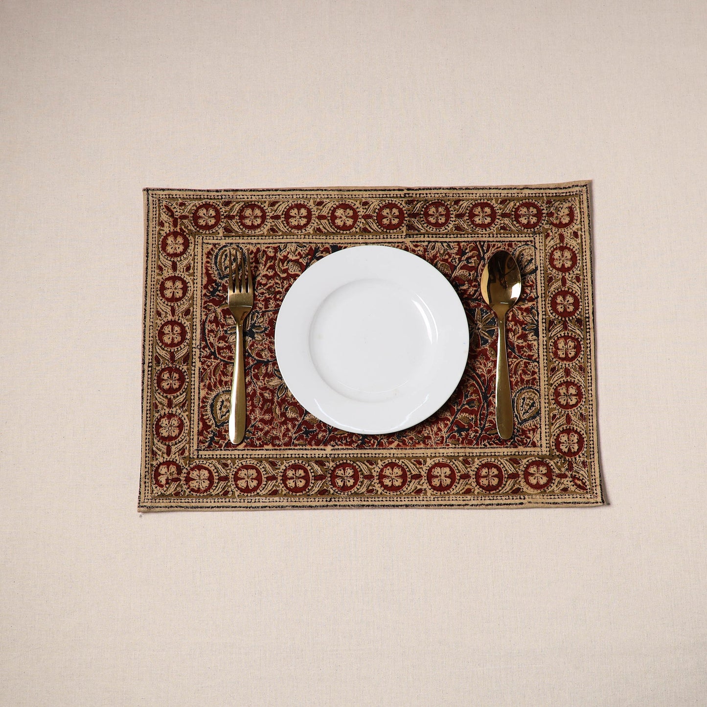 Red - natural dyed pedana kalamkari cotton table mat 07
