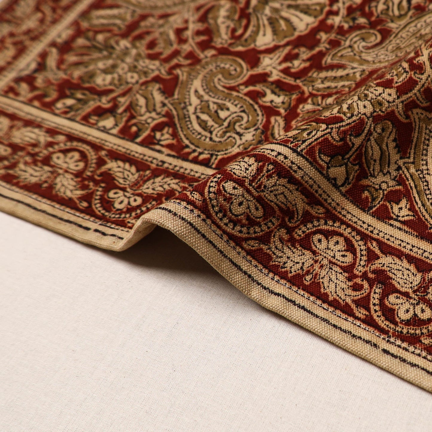 Red - natural dyed pedana kalamkari cotton table mat 12