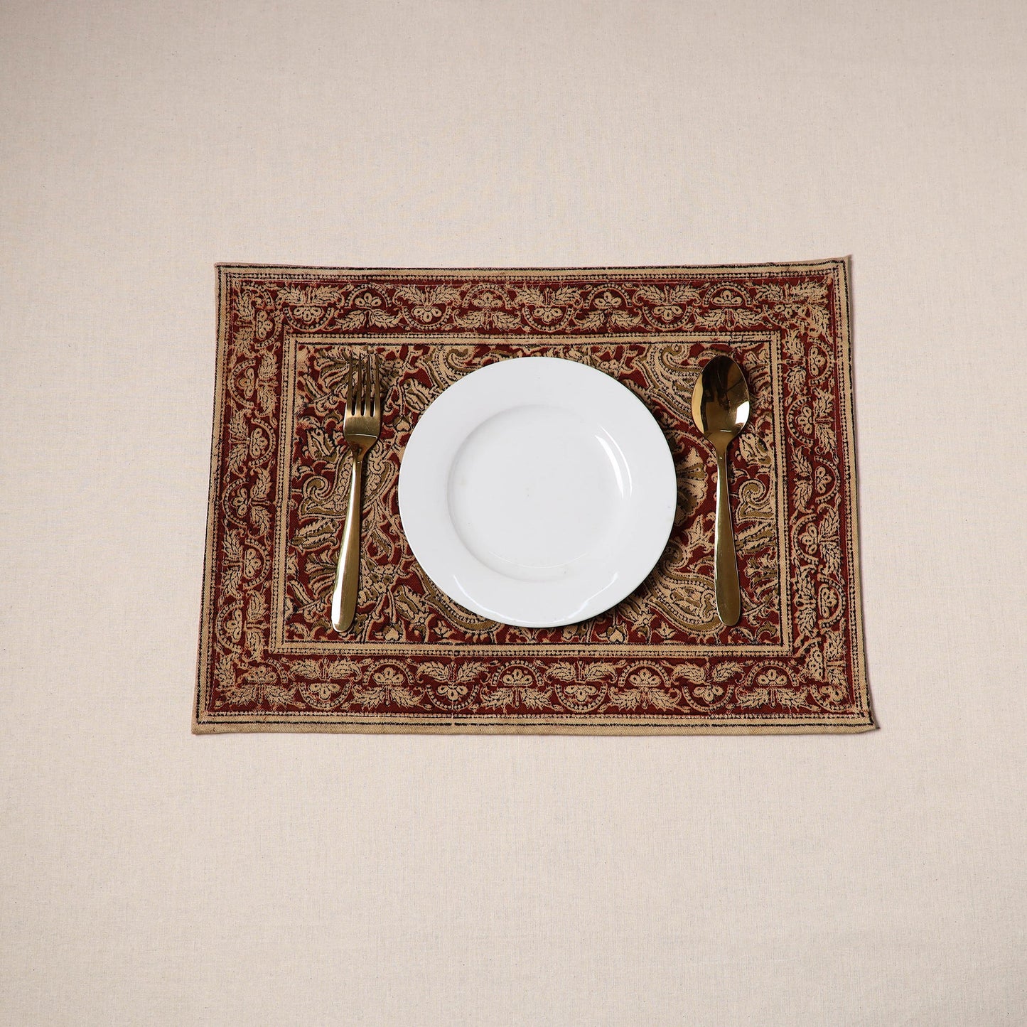 Red - natural dyed pedana kalamkari cotton table mat 12