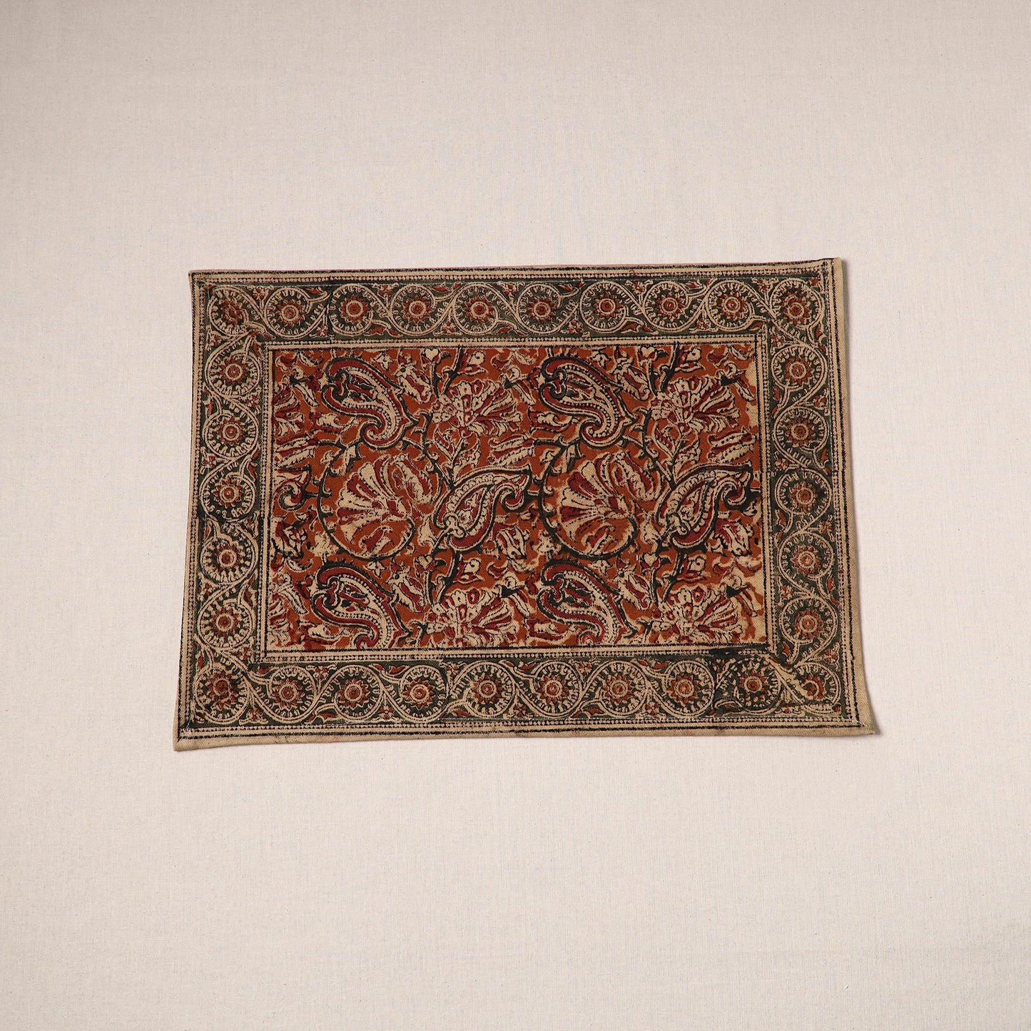 Red - natural dyed pedana kalamkari cotton table mat 15