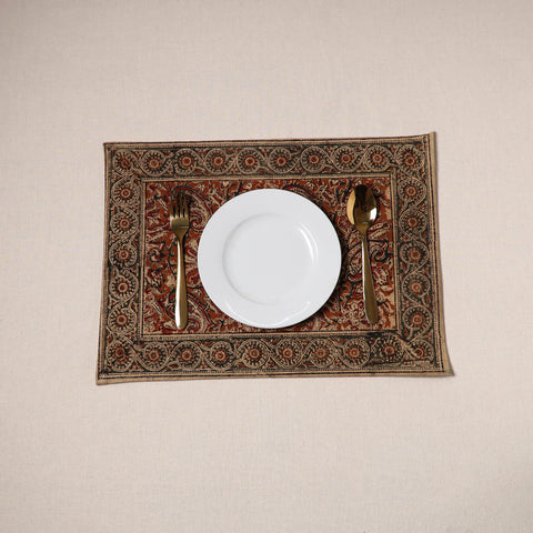 Red - natural dyed pedana kalamkari cotton table mat 15