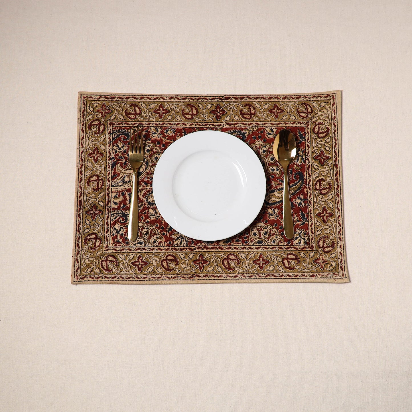 Red - natural dyed pedana kalamkari cotton table mat 29